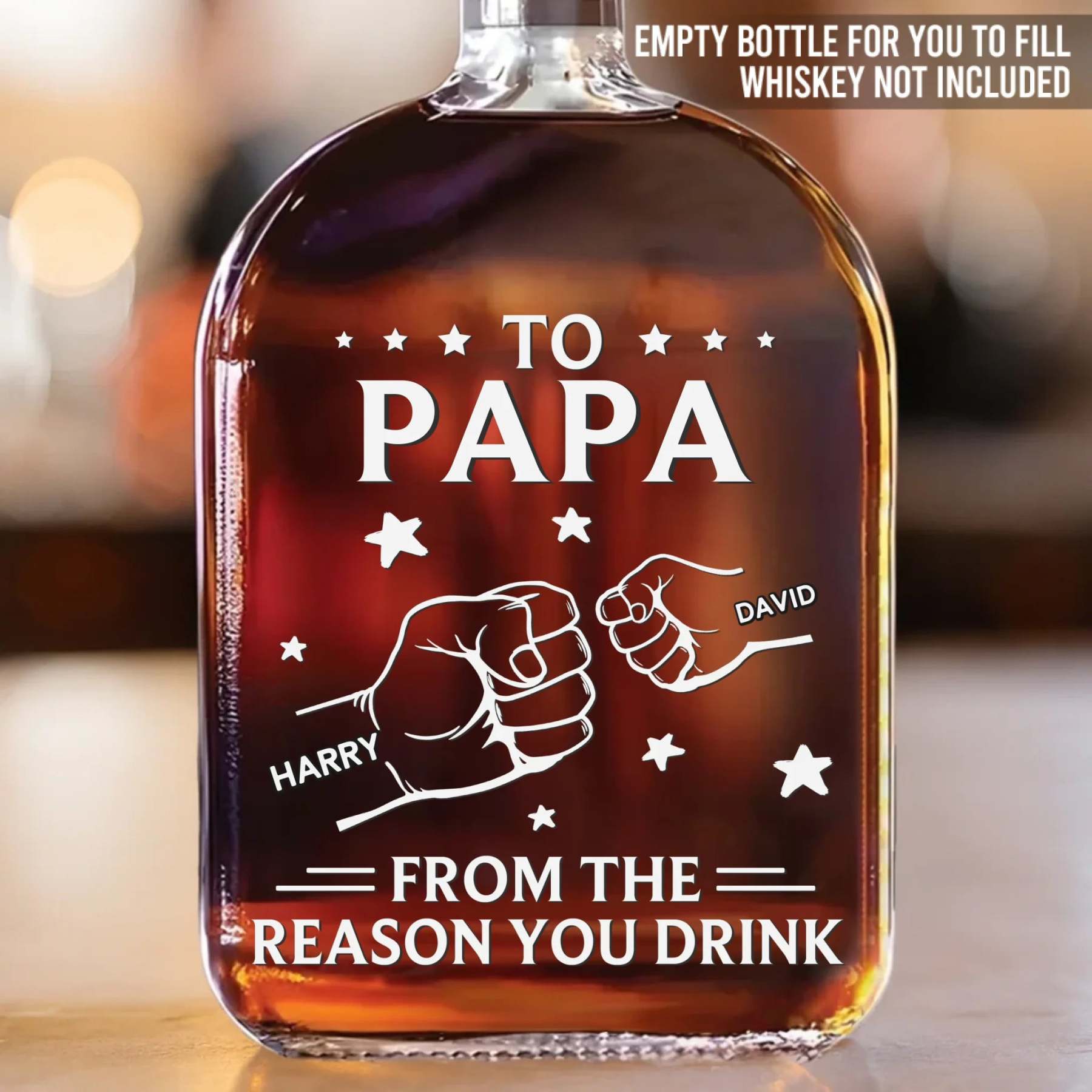 Custom Personalized Liquor Decanter – Father’s Day & Birthday Gift for Dad or Grandpa – “Drink Because We Exist” Engraved Glass Decanter