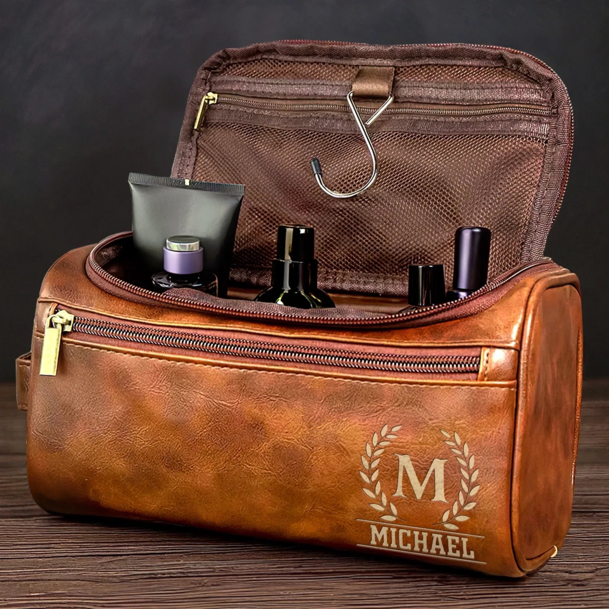 Personalized Engraved Leather Toiletry Bag – Custom Birthday Gifts for Dad, Brother, Grandad, Husband – Timeless Bond of Infinite Love