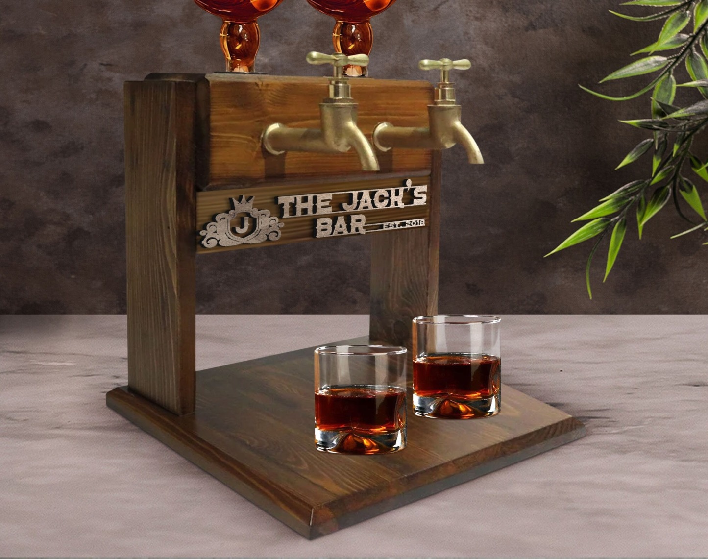 Personalized Embossed Named Wooden Double Faucet Whiskey Dispenser, Bar, Home Bar, Pub and Pub Shed, Wine, Vodka, Liquor Dispenser, Fountain-Creatgifts