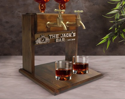 Personalized Embossed Named Wooden Double Faucet Whiskey Dispenser, Bar, Home Bar, Pub and Pub Shed, Wine, Vodka, Liquor Dispenser, Fountain-Creatgifts