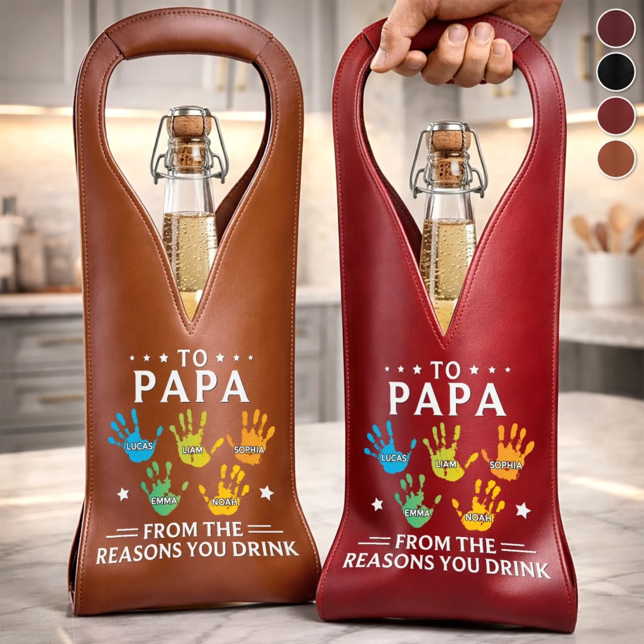 Custom Leather Wine Bag - Personalized Father's Day Birthday Gifts For Dad, Grandpa - Savor The Moment