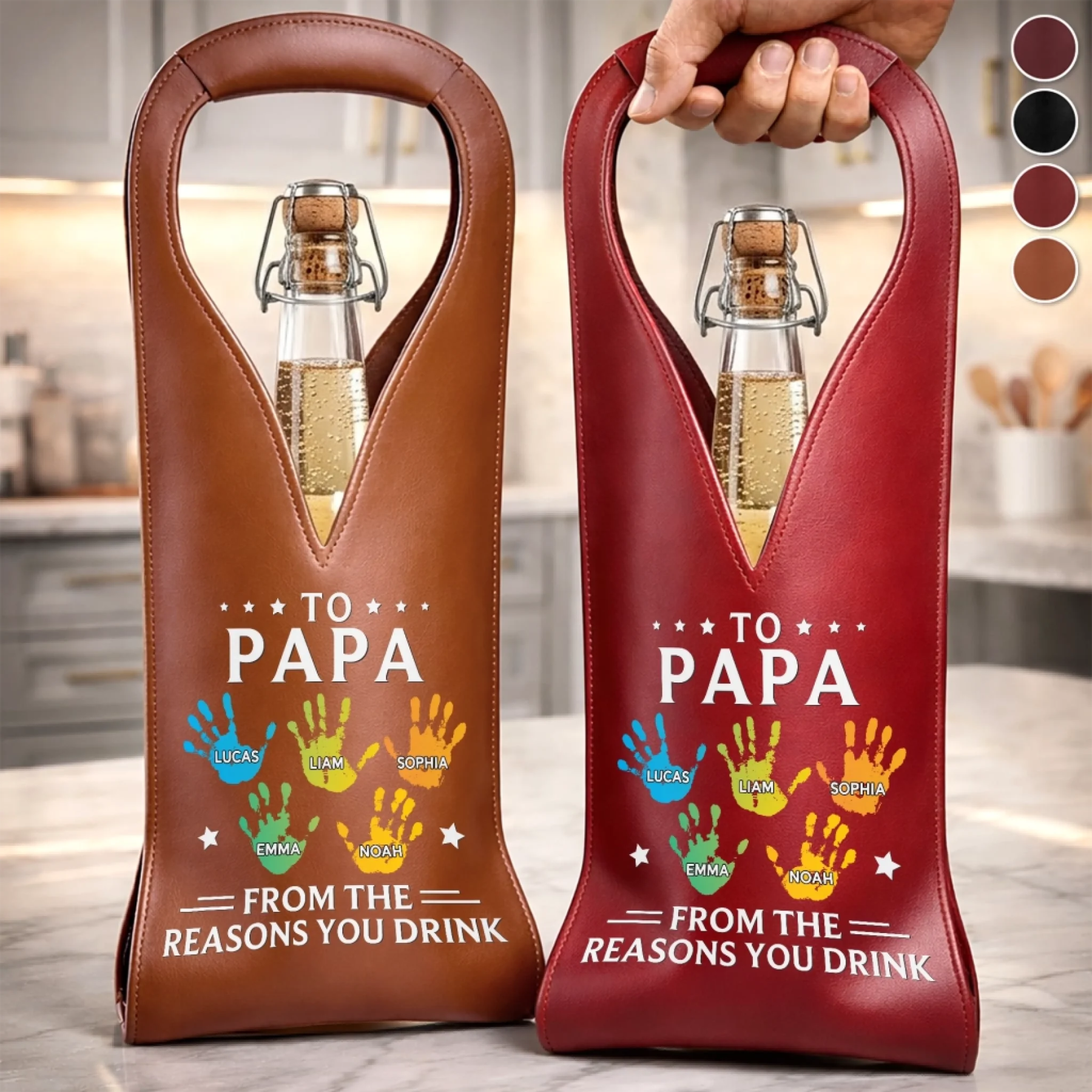 Custom Leather Wine Bag - Personalized Father's Day Birthday Gifts For Dad, Grandpa - Savor The Moment