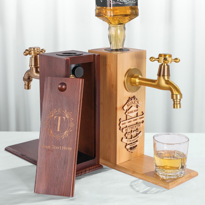 Personalized Embossed Named Wooden Whiskey Dispenser丨Engraved Alcohol Dispenser丨Home Bar Decor丨Beverage Dispenser丨 Fathers Day Gift-Creatgifts