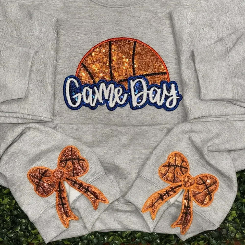 Personalized Basketball Game Day Sweatshirt with Side Bows Basketball Mom sweatshirt