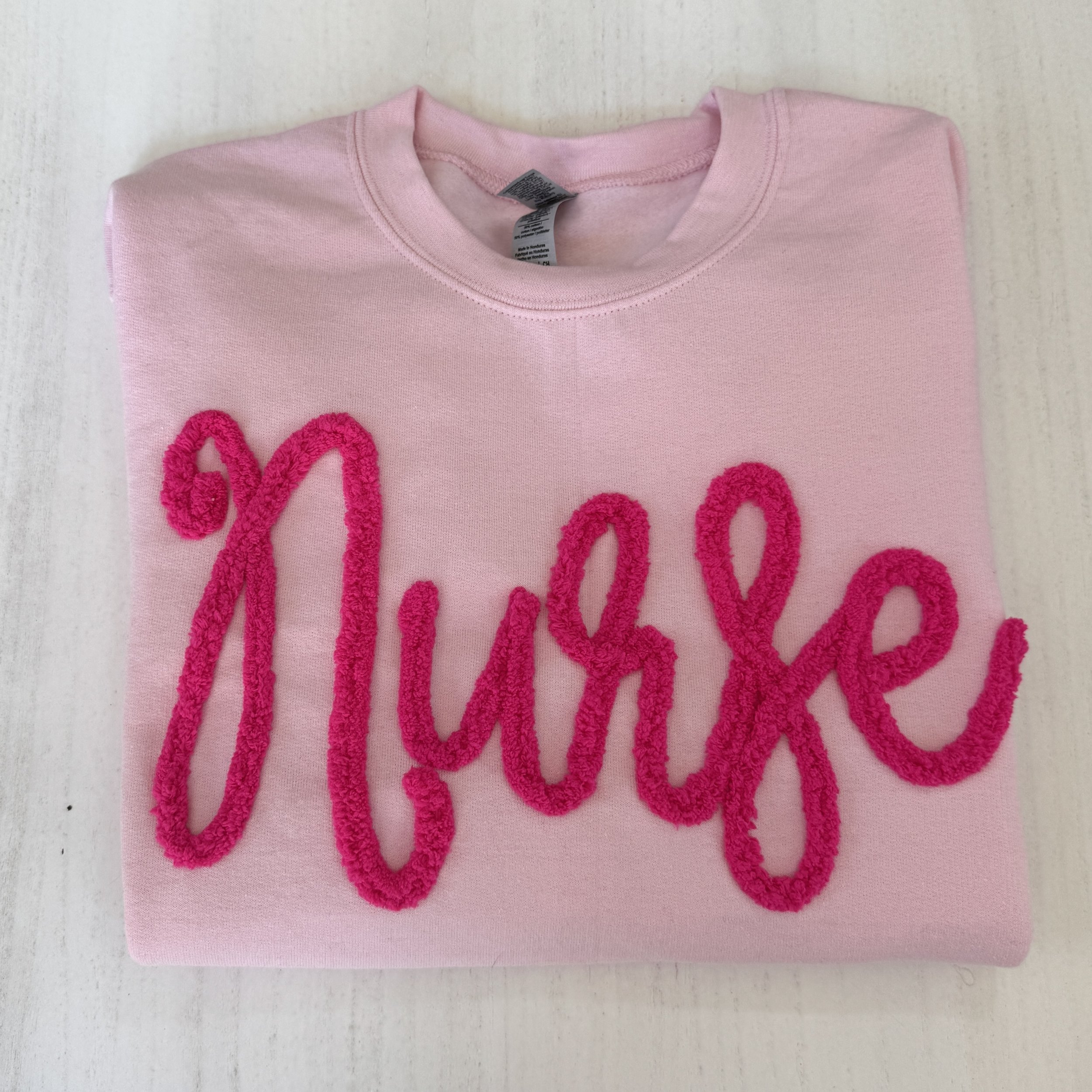 Custom Chenille Embroidered Sweatshirt With Option To Add Name On Sleeves
