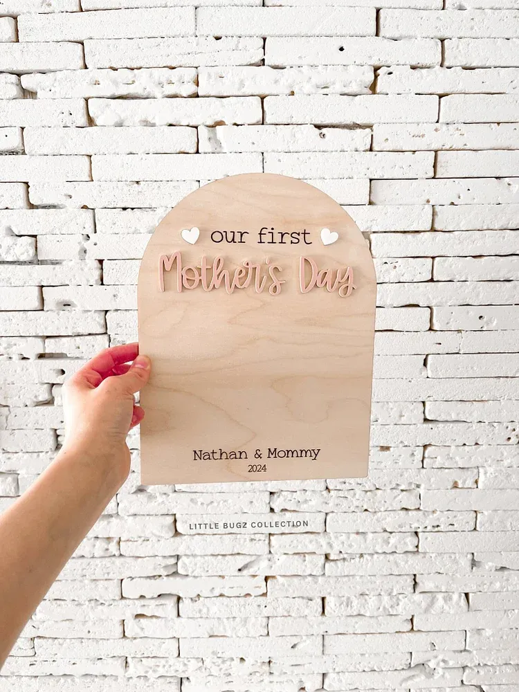 Custom our first Mother's Day Handprint/Footprint Wooden Sign