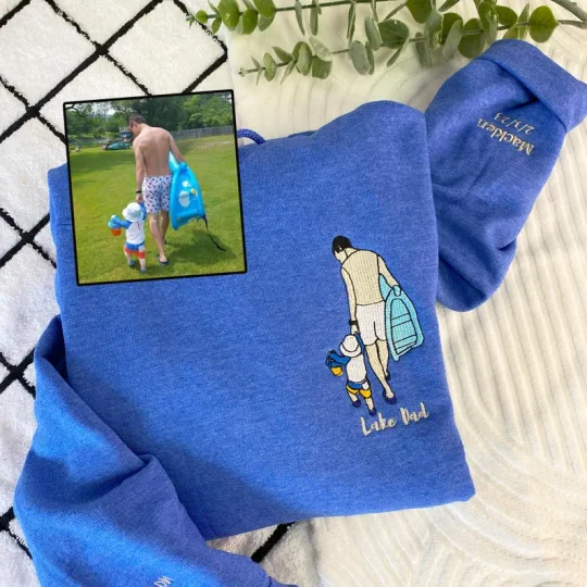 Custom Embroidered Photo Portrait Sweatshirt For papà, papá, pai