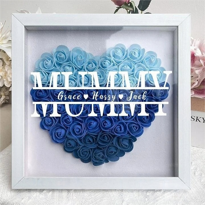 Personalized Mum Flower Shadow Box With Kids Name