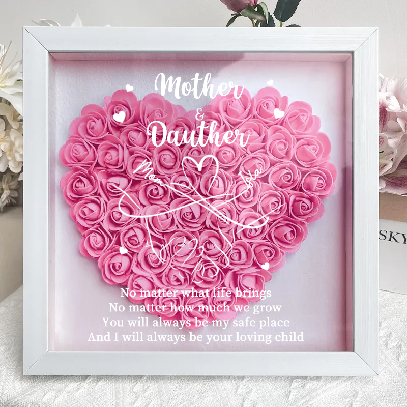Personalised Flower Shadow Box, mother and daughter hand by hand