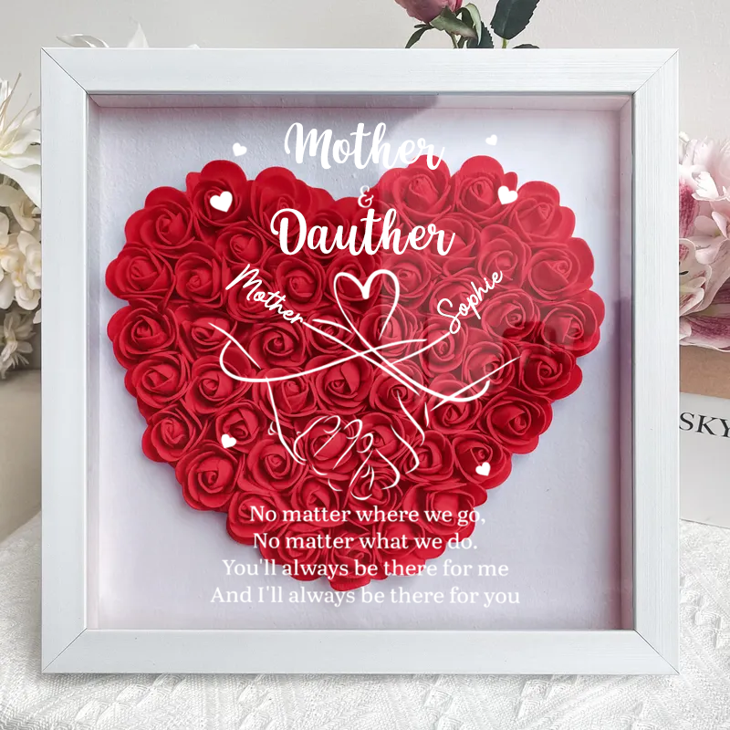 Personalised Flower Shadow Box, mother and daughter hand by hand