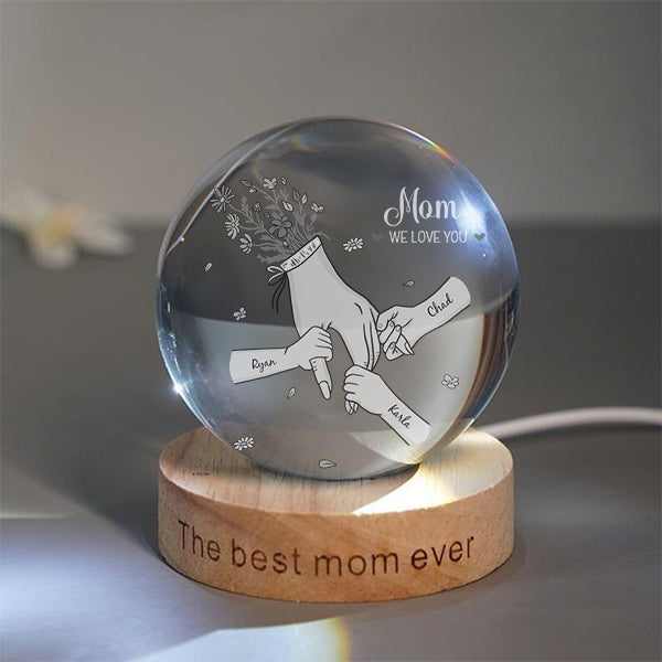 We Love You Mom Holding Hands Crystal Ball Night Light Mother's Day