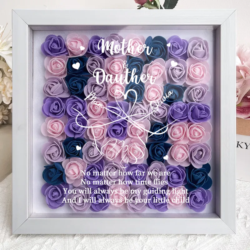 Personalised Flower Shadow Box, mother and daughter hand by hand