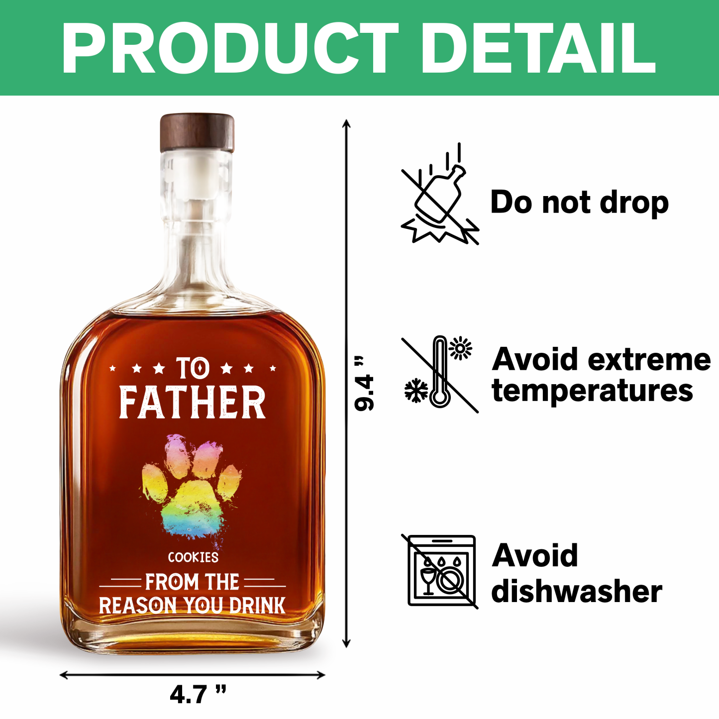Personalized "To Daddy/Papa/Father" Whiskey Decanter - Custom Father's Day Gift with Kids & Pet Handprints