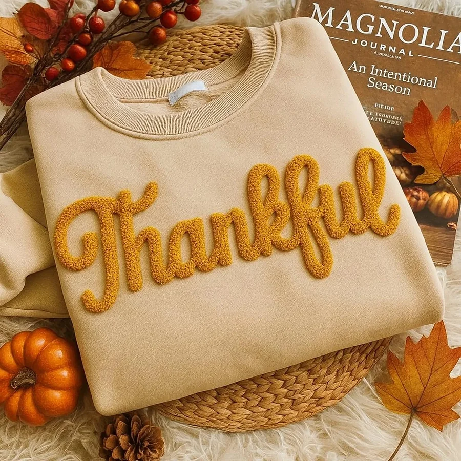 Custom Chenille Yarn Embroidered Merry Sweatshirt