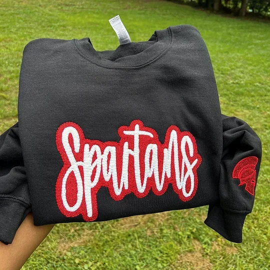 Custom Double Stack Glitter Embroidered Team Sweatshirt Hoodie T-shirt, Sports Mom Tshirt