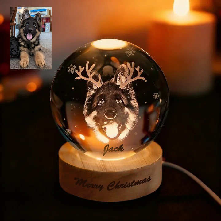 Customized pet face photo Christmas-themed crystal ball night light
