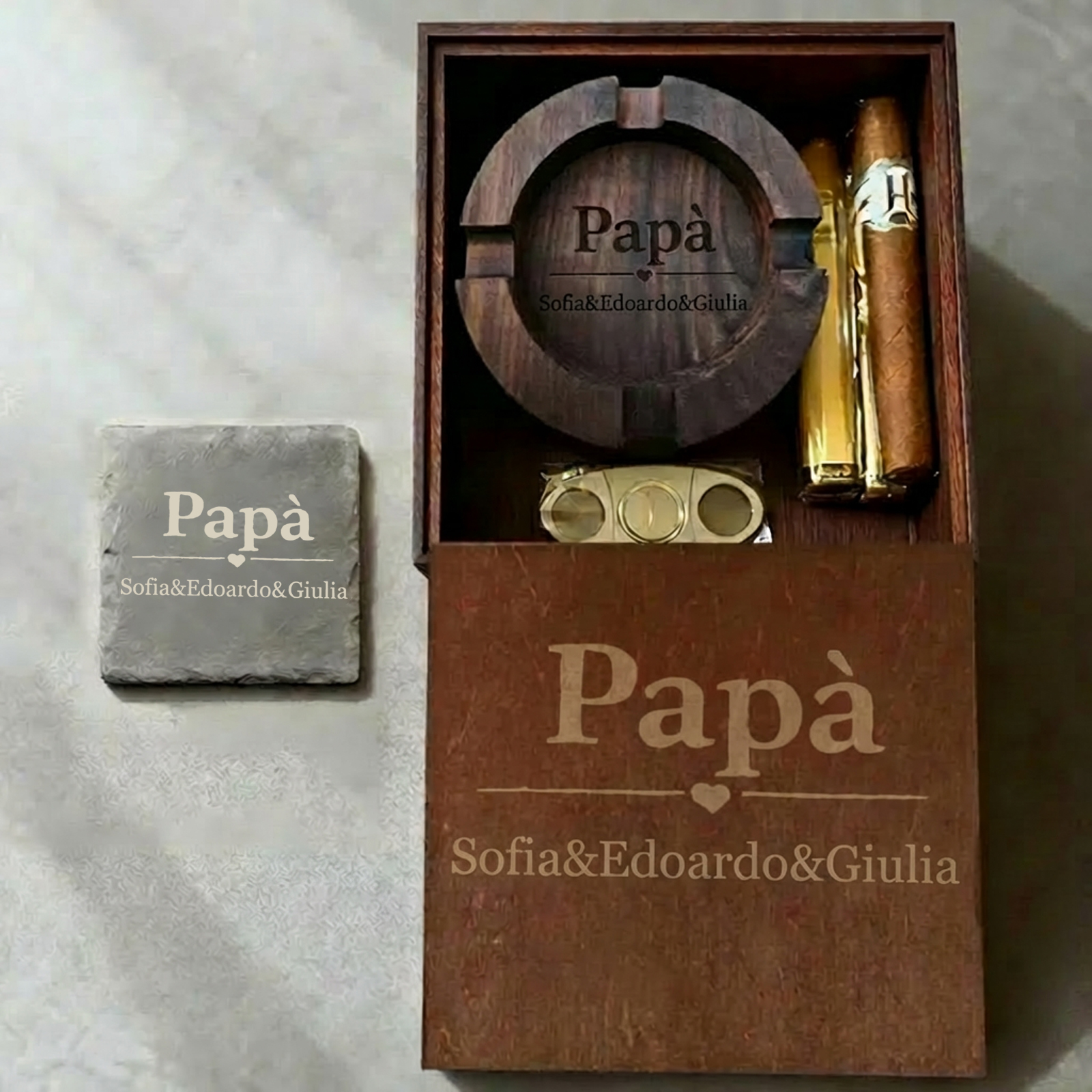 Custom Engraved Cigar Ashtray in Solid Walnut – Perfect Gift for Dad