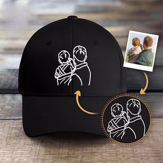 Custom Line Art Portrait Dad Hat with Roman Numeral Date Embroidery | Personalized Father's Day Gift