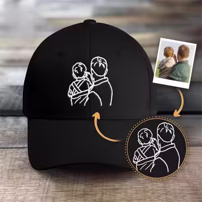 Custom Line Art Portrait Dad Hat with Roman Numeral Date Embroidery | Personalized Father's Day Gift