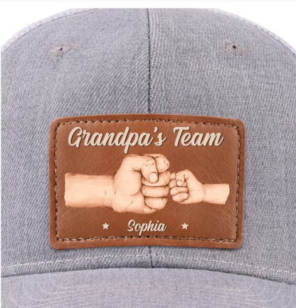 Team Daddy, No Substitutes - Family Personalized Custom Leather Patch Hat - Father's Day, Gift For Dad, Grandpa