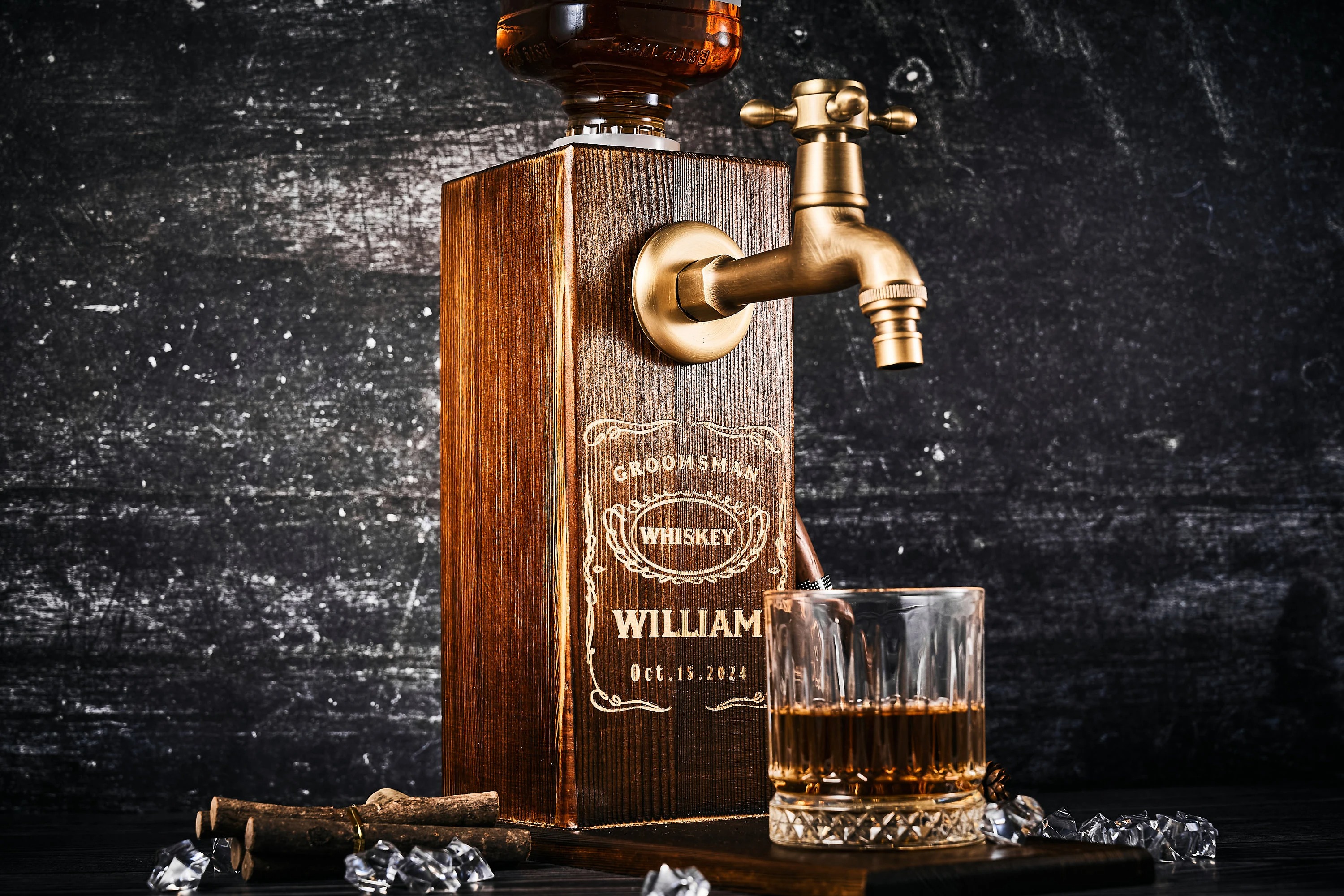 Personalized Wooden Whiskey Dispenser,Engraved Liquor Dispenser,Fathers Day Gift,Bar,Pub and Pub Shed,Wine,Vodka,Bourbon,Wood Drink Fountain-Creatgifts