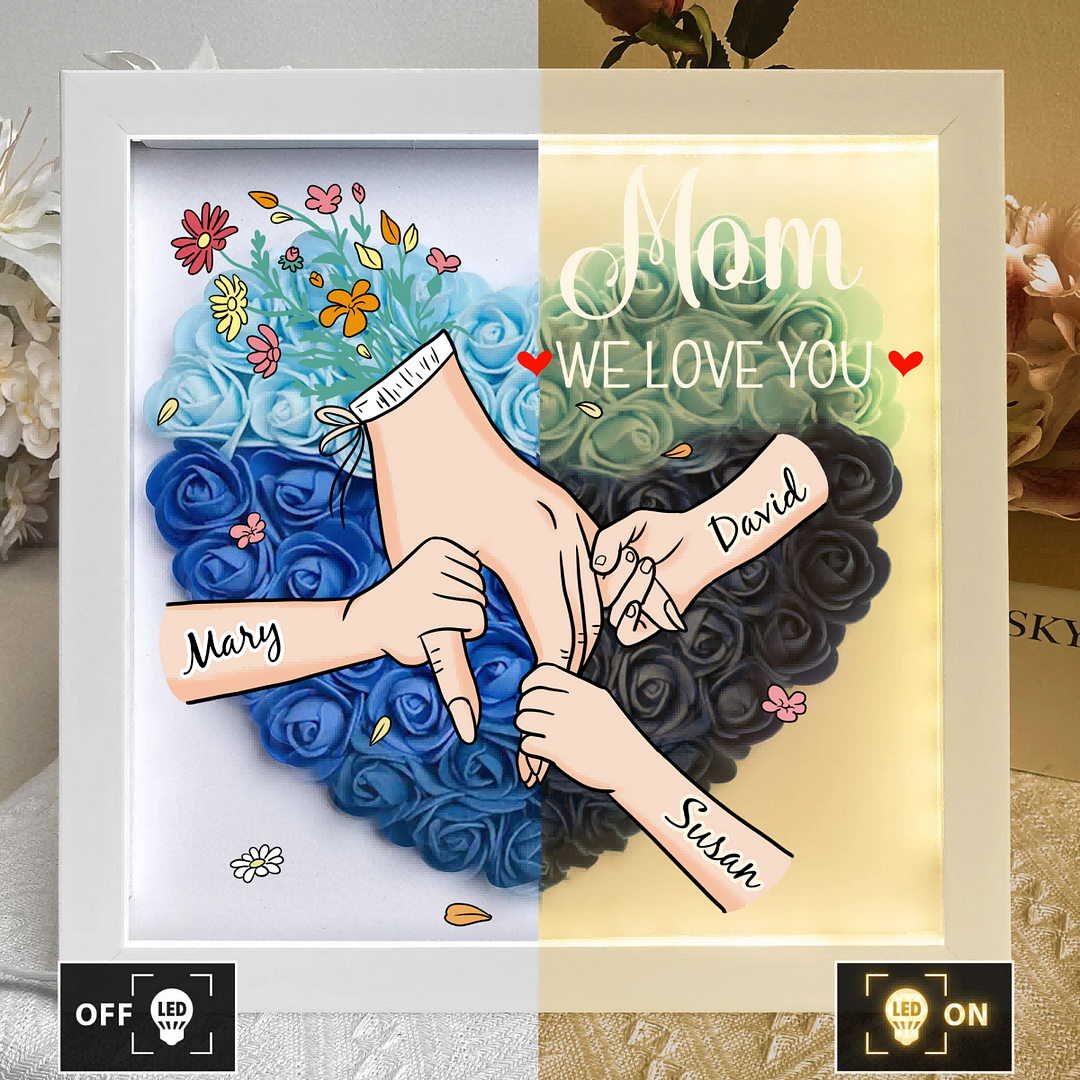 Family Love Blooms Forever - Personalized Flower Shadow Box with LED Light