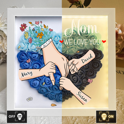 Family Love Blooms Forever - Personalized Flower Shadow Box with LED Light