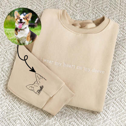 🔥Hot Sale🔥Personalized Heart On My Sleeve Embroidered Crewneck With Dog Cat Ears Any Pet Ears Gift For Pet Lover-Creatgifts