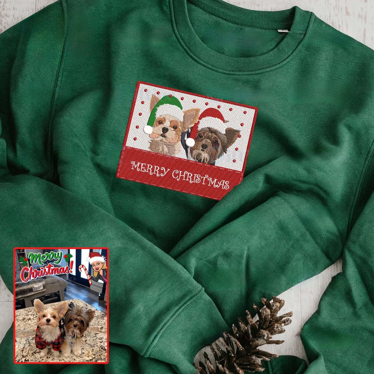 Personalized Embroidered Christmas Pet Dog Cat Frame Hoodie Sweatshirt