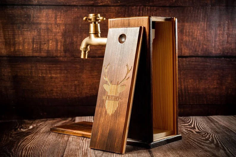Personalized Wooden Whiskey Dispenser, Engraved Liquor Dispenser, Bar, Home Bar, Pub and Pub Shed, Wine, Vodka, Bourbon, Wood Drink Fountain-Creatgifts