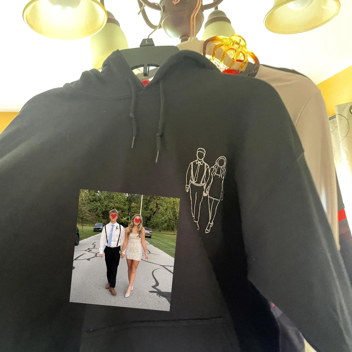 Custom Embroidered Hoodies for Couples – Matching Outline Portrait from Photo