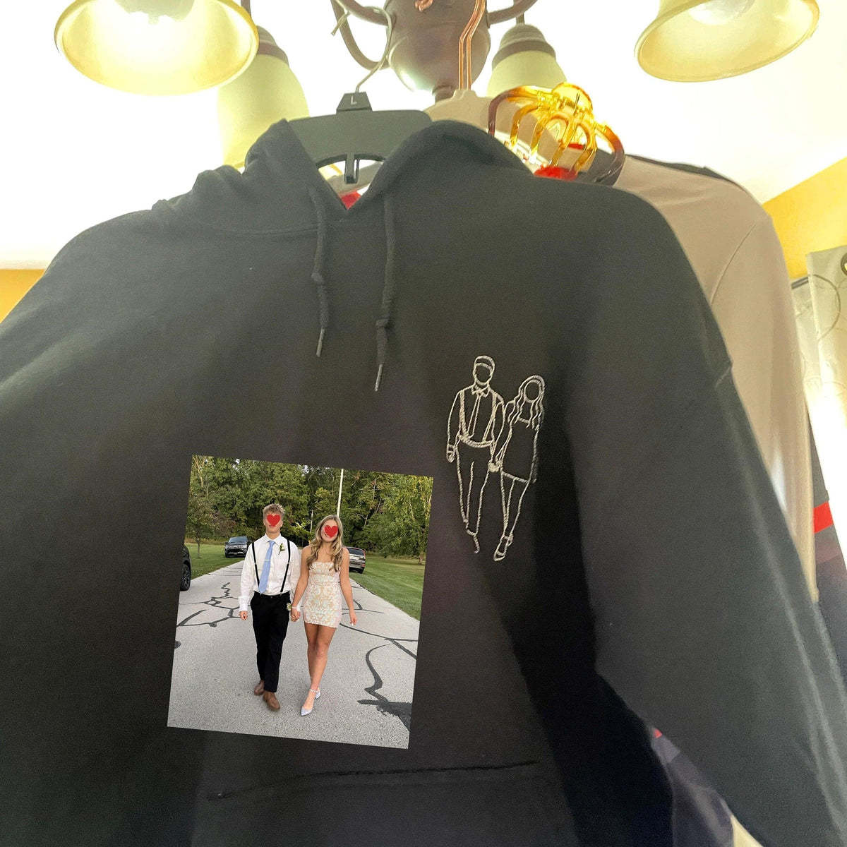 Custom Embroidered Hoodies for Couples – Matching Outline Portrait from Photo