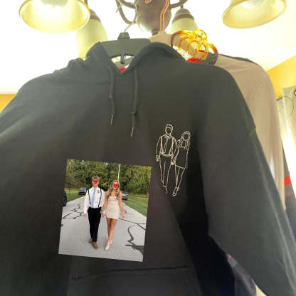 Custom Embroidered Hoodies for Couples – Matching Outline Portrait from Photo