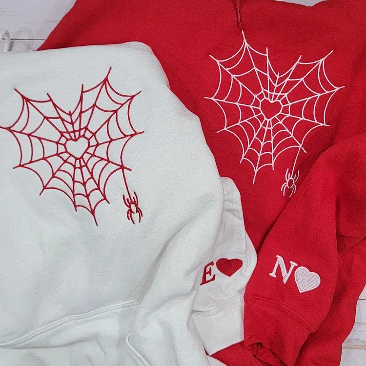 Custom Matching Spiderweb Heart Sweatshirt for Couples & Besties