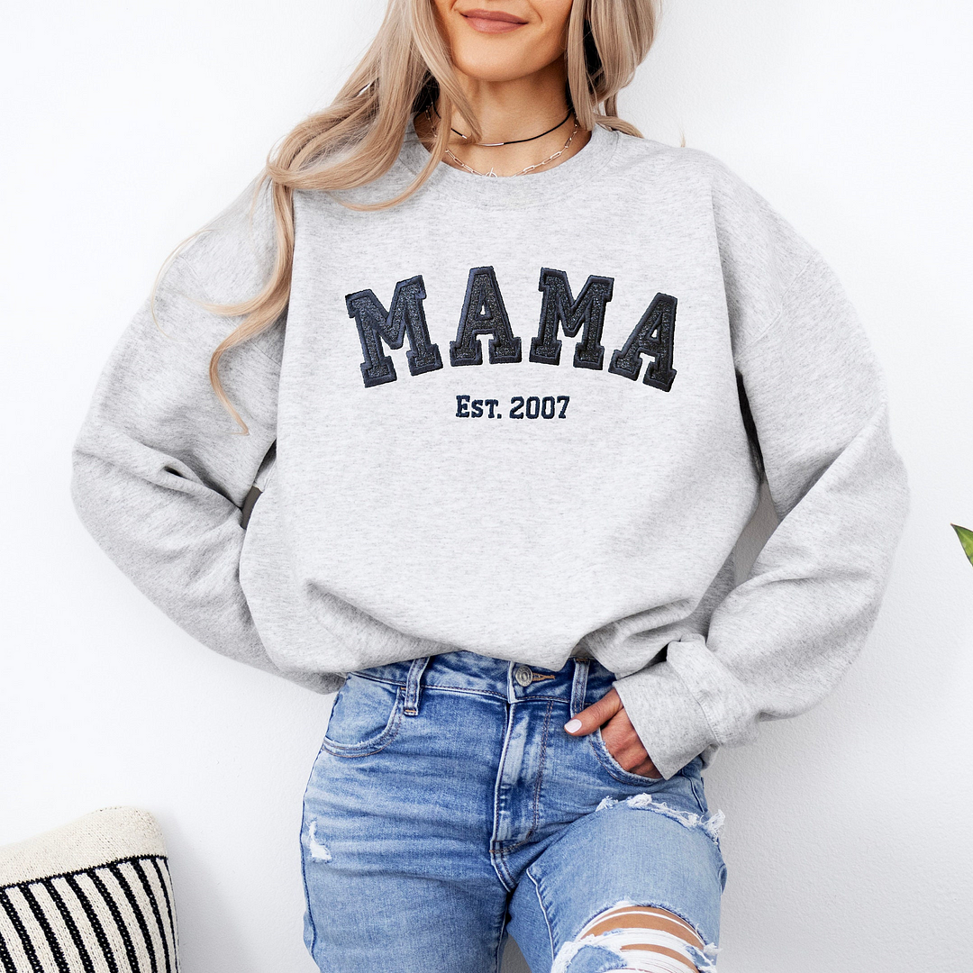 Custom Embroidered Mama Sweatshirt with Kids Names on Sleeve New Mom Hoodie Popular Now