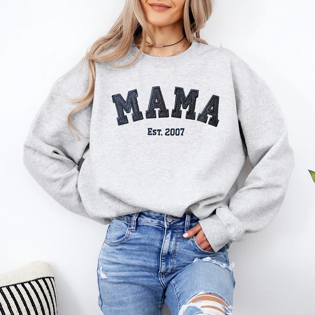 Custom Embroidered Mama Sweatshirt with Kids Names on Sleeve New Mom Hoodie Popular Now