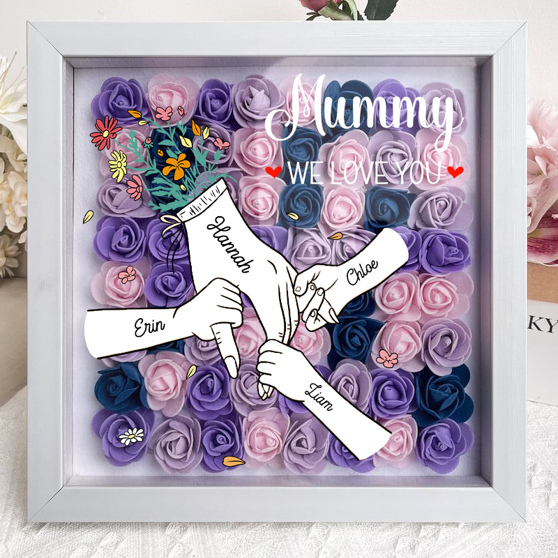 We Love You Mummy Hand Holding - Personalized Flower Shadow Box 