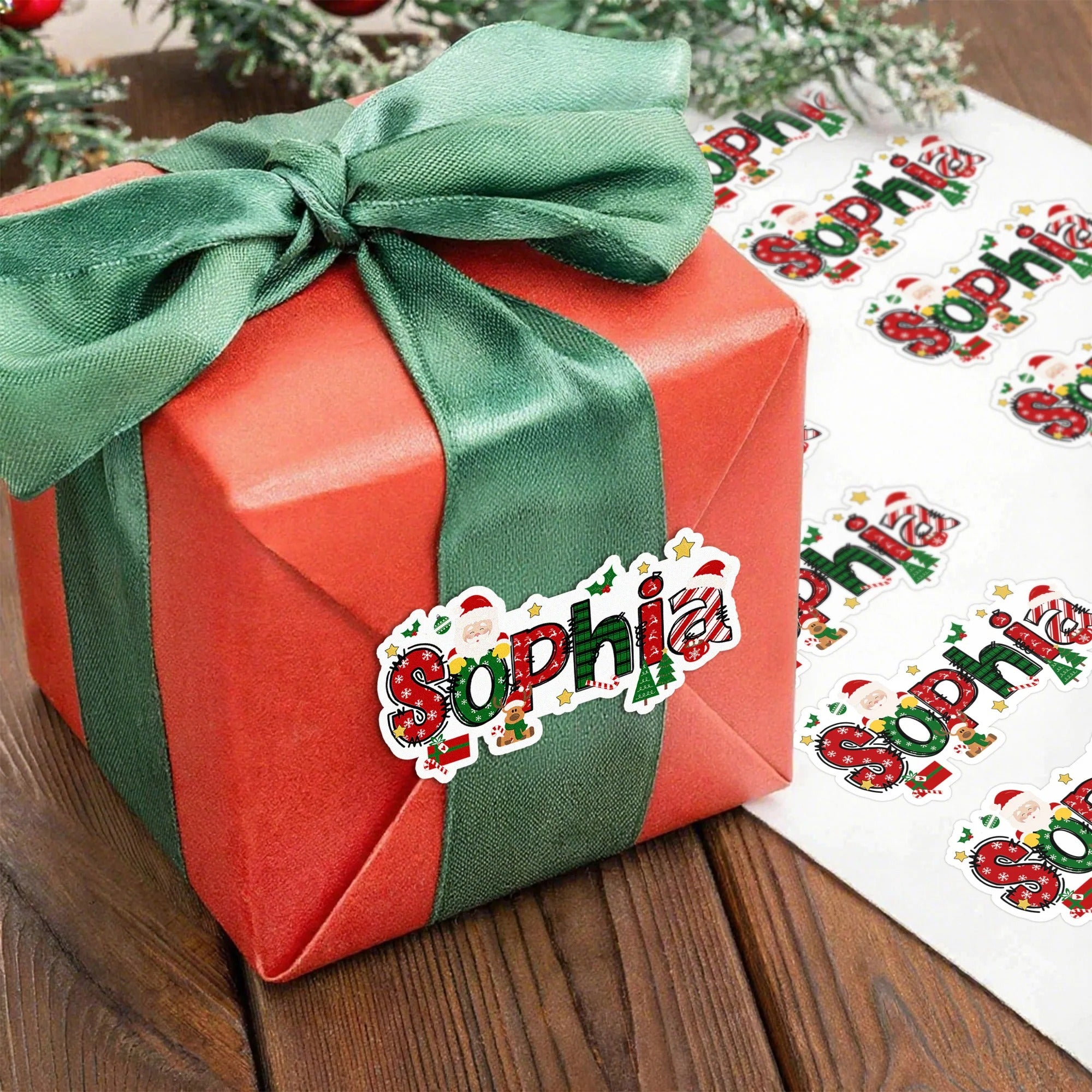 Personalized Waterproof Santa Claus and Elk Design Name Sticker Labels for Christmas Decoration