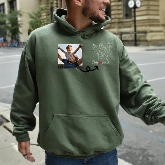 Personalized Embroidered Sweatshirt, Photo Outline Sweater, T-shirt, Gifts for dad