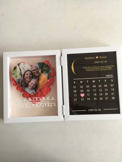 (Grandma Photo With Name) Custom flower frame with REAL MOON PHASE Anniversary Calendar