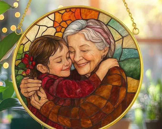 Personalized Grandma Portrait Suncatcher Window Hanging