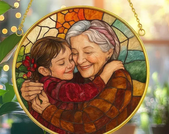 Personalized Grandma Portrait Suncatcher Window Hanging