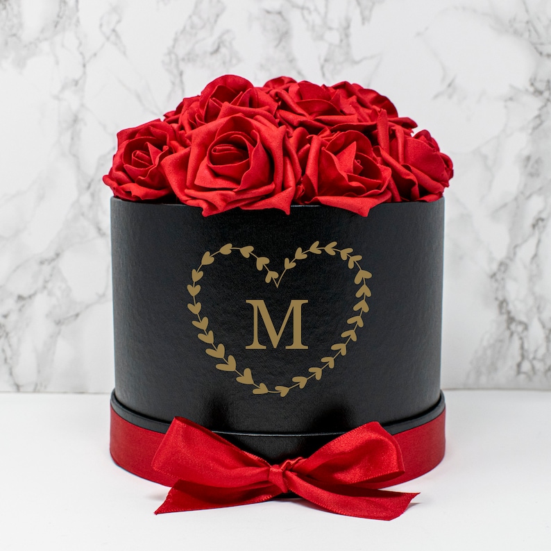 🌹Luxury Monogram Valentines Flower Box, Gifts for Valentines, Galentines Day Gift, Red Rose Box, Home Decor Gift, Bridesmaid Flowers-Creatgifts