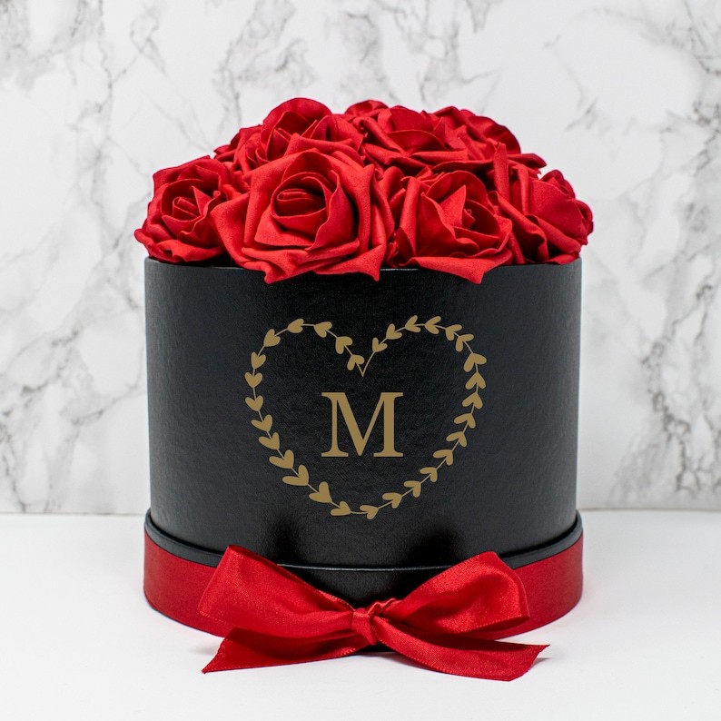🌹Luxury Monogram Valentines Flower Box, Gifts for Valentines, Galentines Day Gift, Red Rose Box, Home Decor Gift, Bridesmaid Flowers-Creatgifts