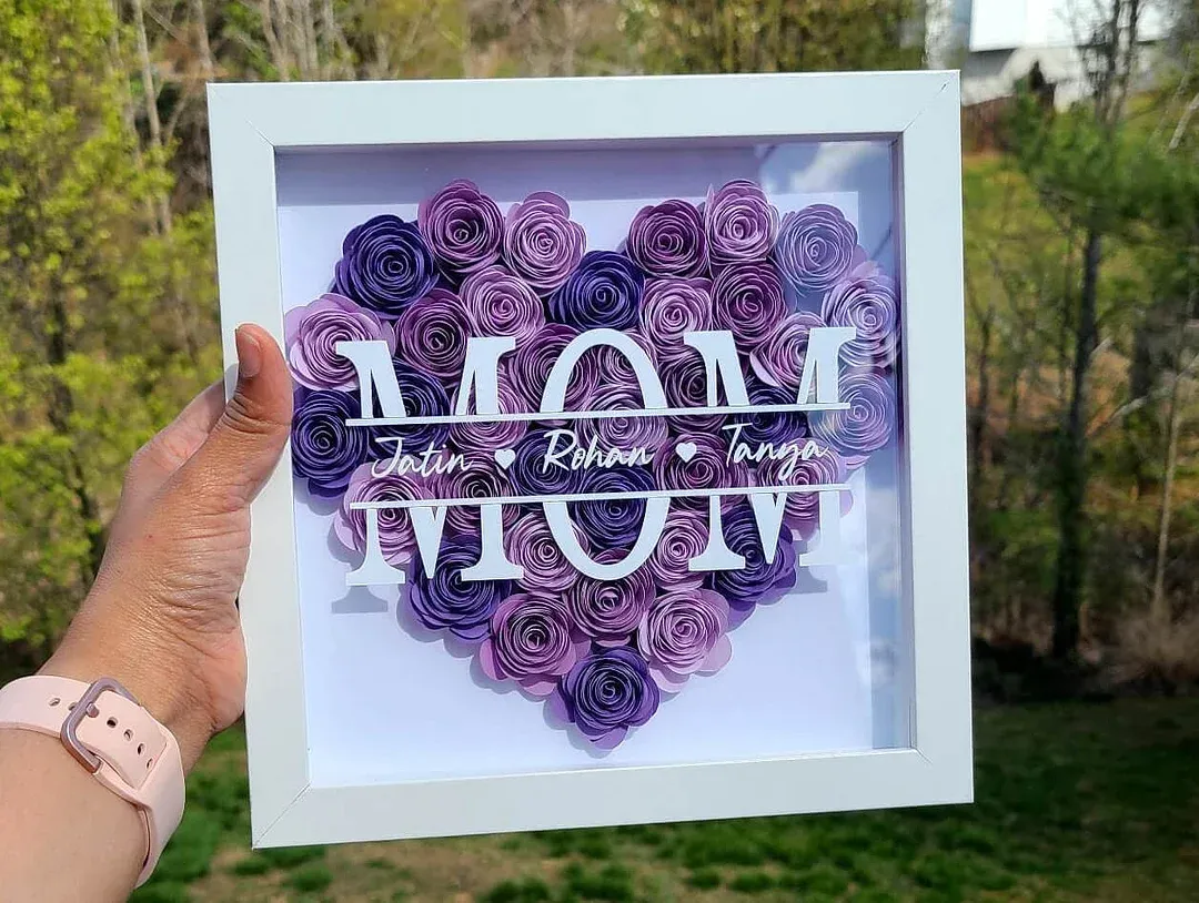 Custom Mom with Kids Name Frame Shadow Box - Perfect Mother's Day Gift with Adorable Little Hearts
