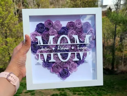 Custom Mom with Kids Name Frame Shadow Box - Perfect Mother's Day Gift with Adorable Little Hearts