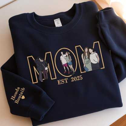 Custom Photo Portrait Embroidery Sweatshirt/Hoodie, Gift For Dad/Mama/Family