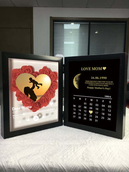 (Heart With Song) Custom Flowers Frame for Mom Grandma with REAL MOON PHASE Calendar