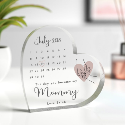 Personalised Day You Became My Mommy Date Acrylic Heart Shape, Mother's Day, Birthday, New Mom Gift-Creatgifts