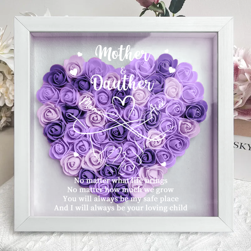 Personalised Flower Shadow Box, mother and daughter hand by hand